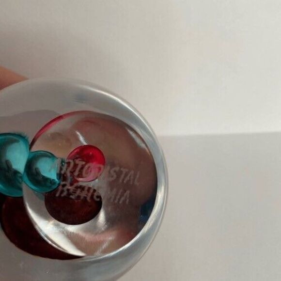 Artcristal Bohemia Blue/Pink/Red Egg Shape Decor Glass Paperweight 3" Tall - Picture 4 of 8